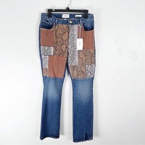 FRAME Blue Faux Snakeskin Patchwork Distressed  Le Mini Boot Jeans Size 28